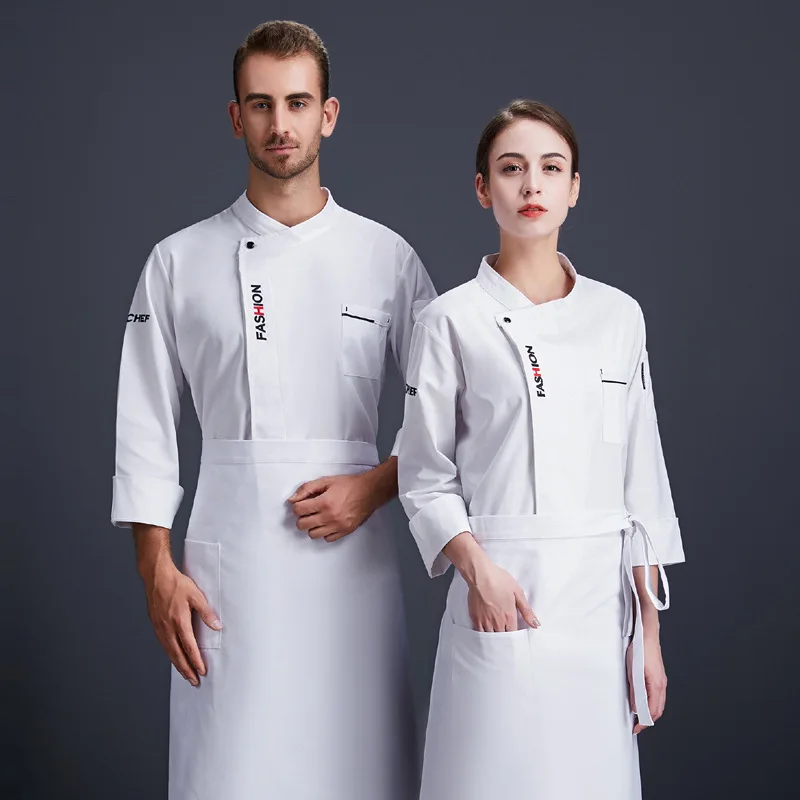 C693 Chef\'s Work Clothes Hotel Kitchen Work Uniforms Western Restaurant Back Chef\'s Clothes Long Sleeves Plus Size Waiter Coat