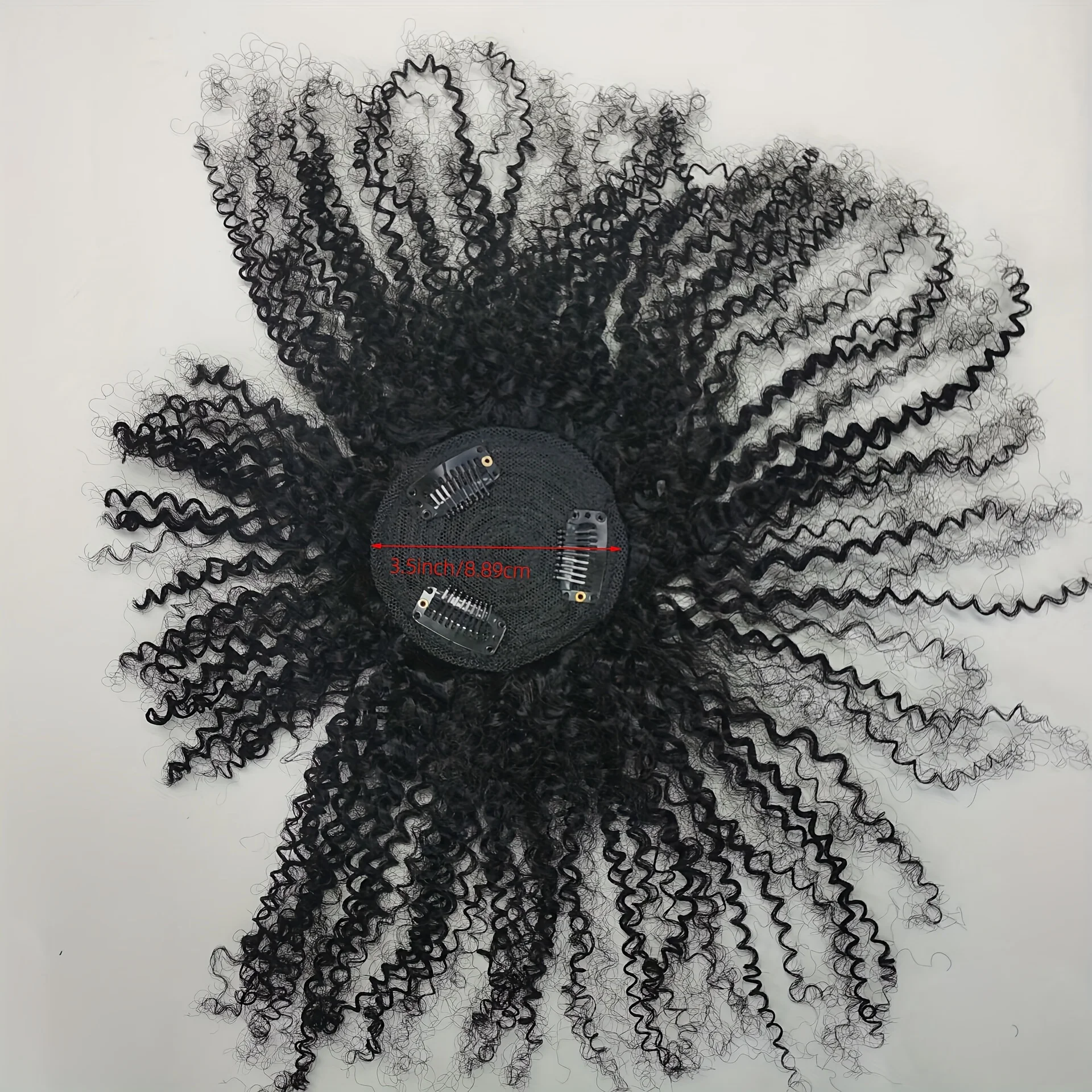 Pince à cheveux avec frange-Topper pince à cheveux avec frange avec des styles vaporeux, 100% cheveux humains Afro crépus bouclés Extensions de cheveux # 1B