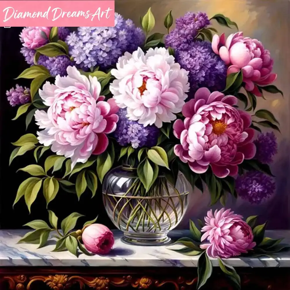 Peony Handmade Diamond Painting Flower Diamond Mosaic 5d Pho