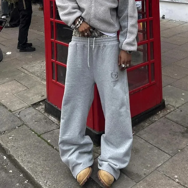 الرجال الرجعية مزدوجة الخصر Sweatpants المطرزة التمويه نمط الاتجاه عادية للجنسين السراويل الفضفاضة الشارع الشهير Y2K بنطال ذو قصة أرجل واسعة