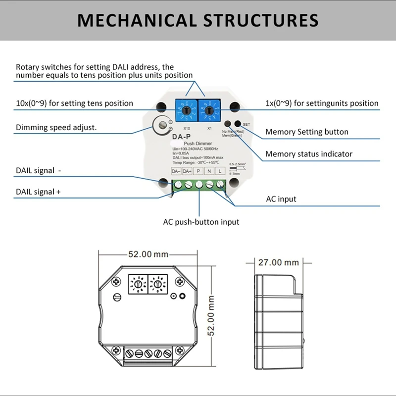 Для DALI Push светодиодный диммер 110 В 220 В 240 В с функцией памяти для драйвера или балластов DALI, регулируемая скорость затемнения, диммер