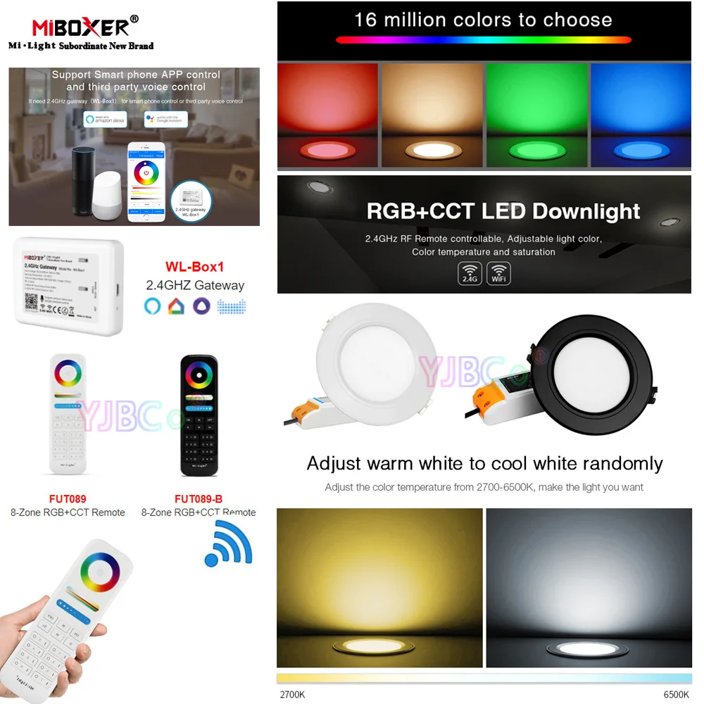 

Miboxer 6W/9W/12W/18W/25W LED Downlight Dimmable RGB+CCT Ceiling Light 110V 220V 2.4G Remote/Voice/APP Control Indoor Panel lamp