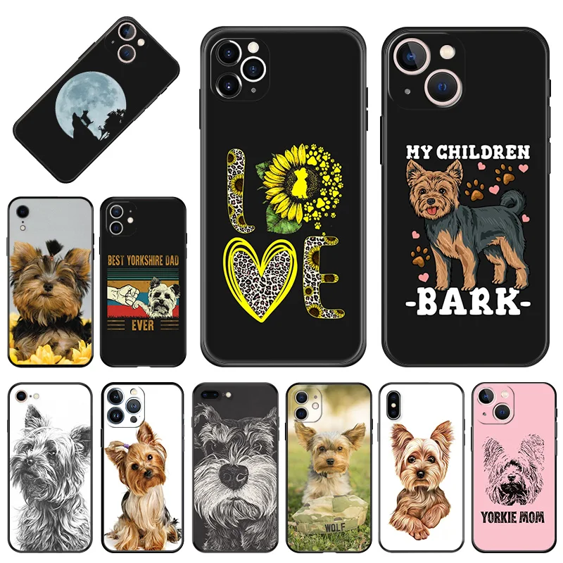 Soft Phone Cases For iPhone 15Pro 14 13 Pro Max 12 11 Mini 7 8 15 Plus SE XS X XR Luxury Yorkshire Terrier Dog Black Matte Cover