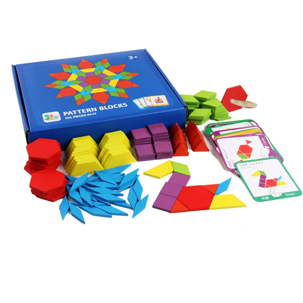 155 Stuks Houten Puzzel Geometrische Tangram Kinderen Leren Vormen Kleuren Nummers Educatief Spel Veilig Voor Kinderen Meer dan 36