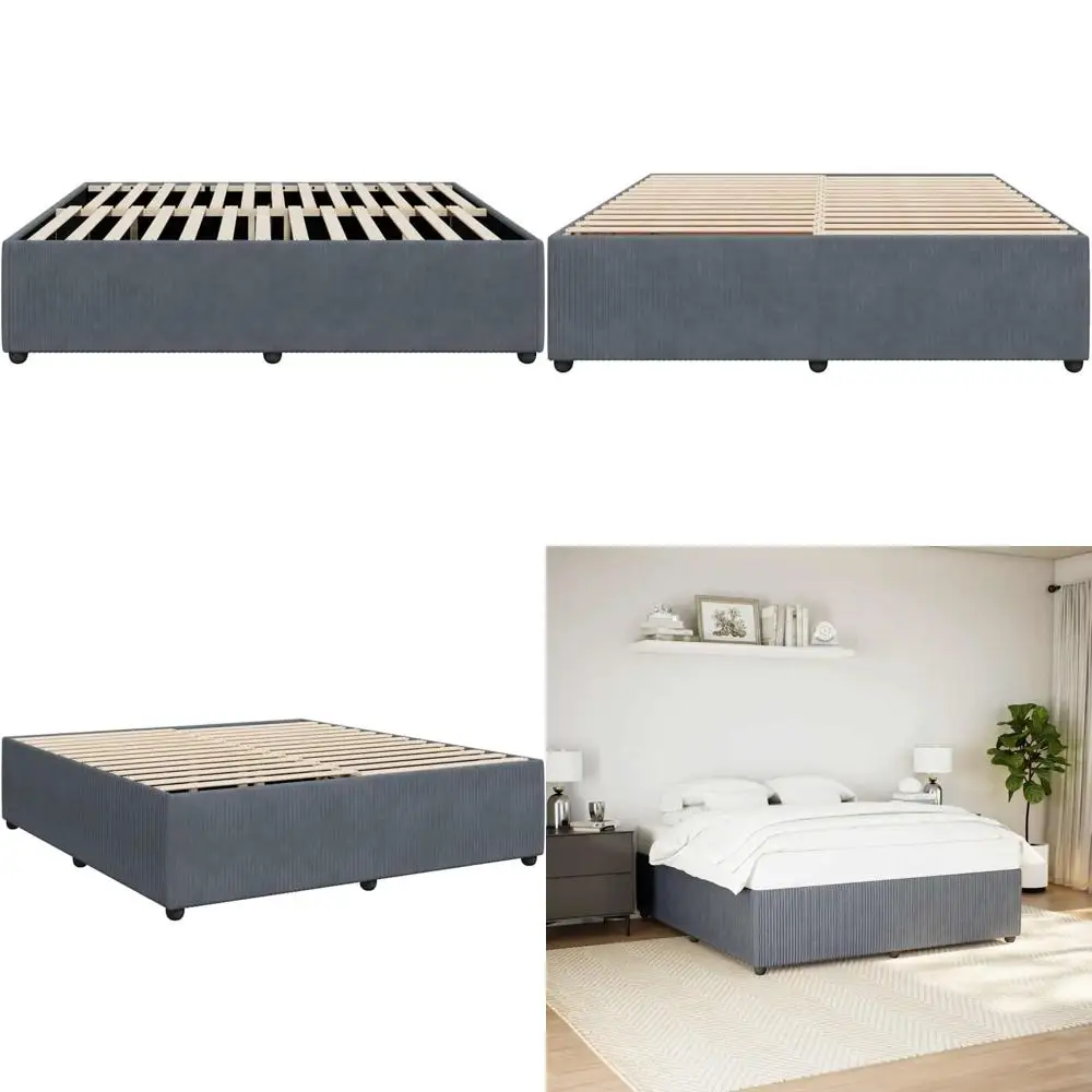 

Gray Velvet & Solid Pine Queen Size Bed, Engineered Wood, Suitable for Single or Hotel Apartment