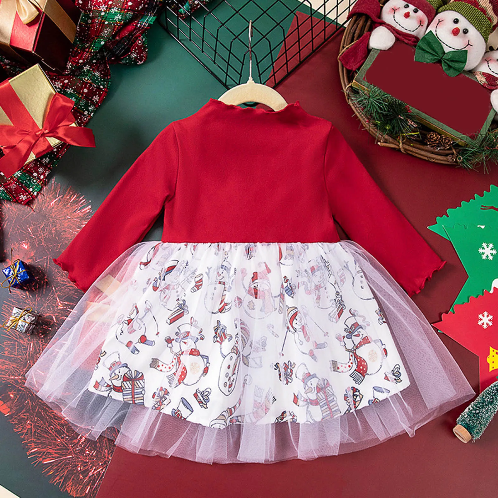 2025 New Christmas Kids Girls Autumn Dress Letter Printed Bow Knot Tulle Princess Dress Children's Clothes Girls Dresses Size 90