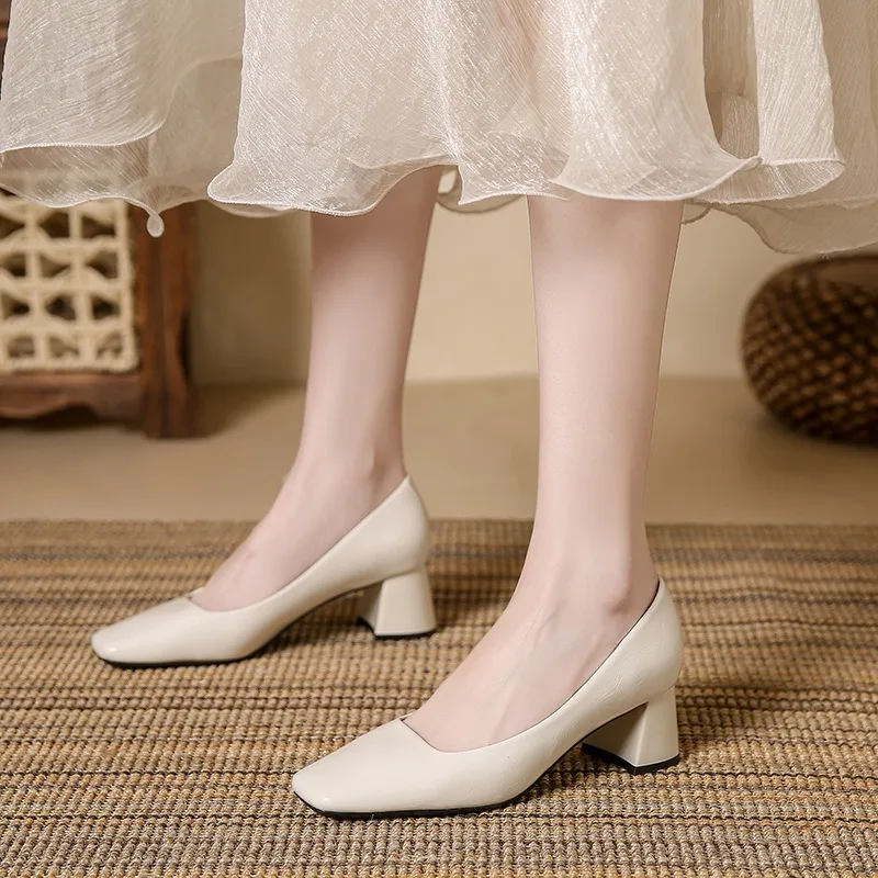 

Retro Women's Shoes Exquisite Square Head High Heels for Woman Fashion French Style Casual Shoes Designer Shoes Zapatos De Mujer