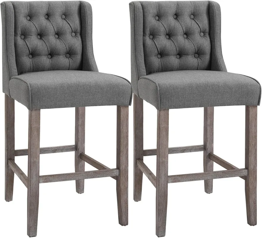 

26.25" Counter Height Bar Stools Tufted Wingback Armless Upholstered Dining Chair with Rubber Wood Legs Set of 2 Gray