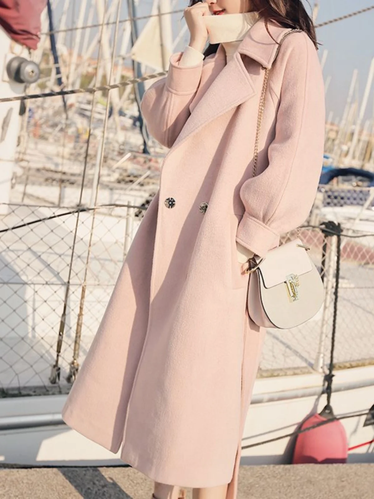 

Women's Thiened Woolen Coat Autumn Winter Korean Sle Small Fraance Wind Waist-Cinching Medium-Length Coat Soft Comfortable