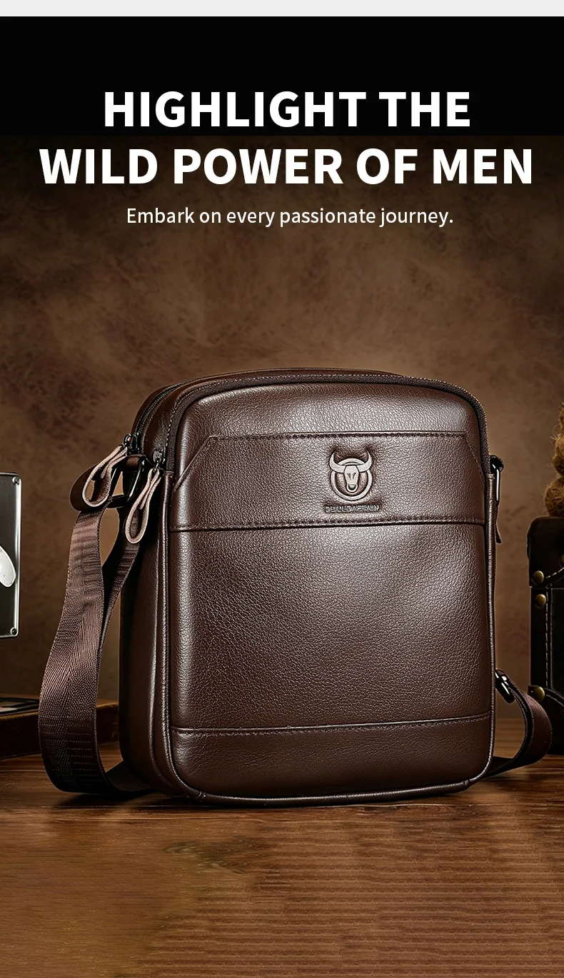 BULLCAPTAIN Herren-Umhängetasche, modische Ledertasche, trendige Retro-Herren-Umhängetasche aus hochwertigem Rindsleder. – Detail 3