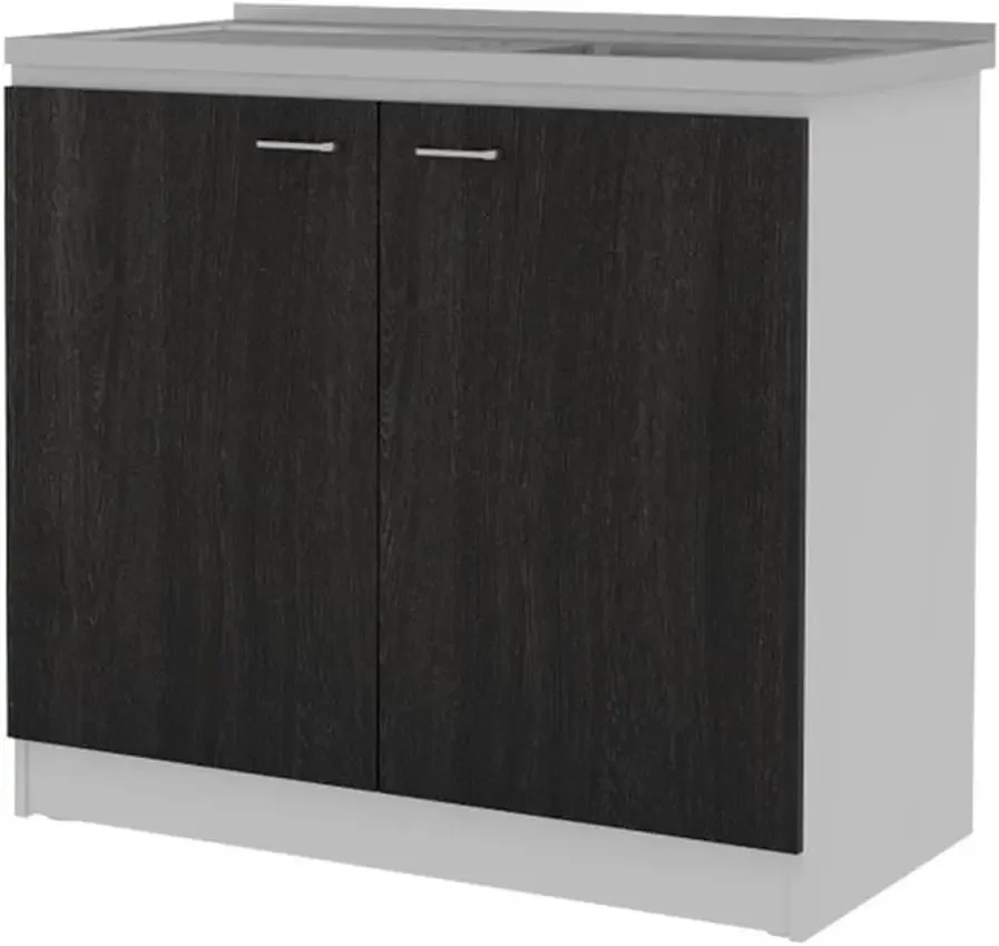 Napoles Utility Sink Cabinet with Sink, 39.3" Double Door Kitchen Sink Cabinet, Integrated Stainless Steel Basin & Countertop, U