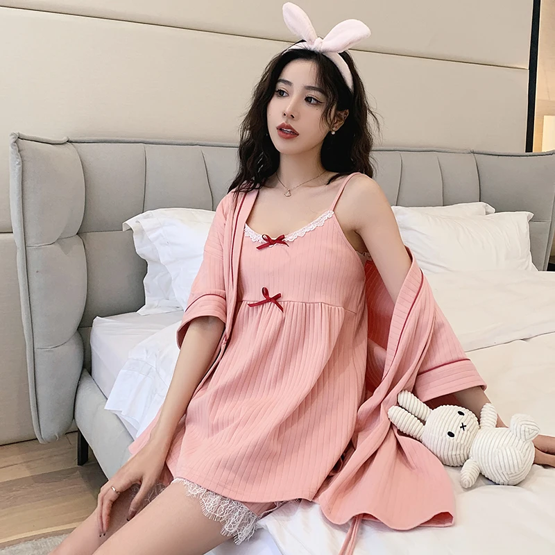 Japanese Style Pajamas For Women Pink Sleepwear Women Cotton Cute Girls Loose Pyjama Femme Home Wear Large Size Kimono Pijama