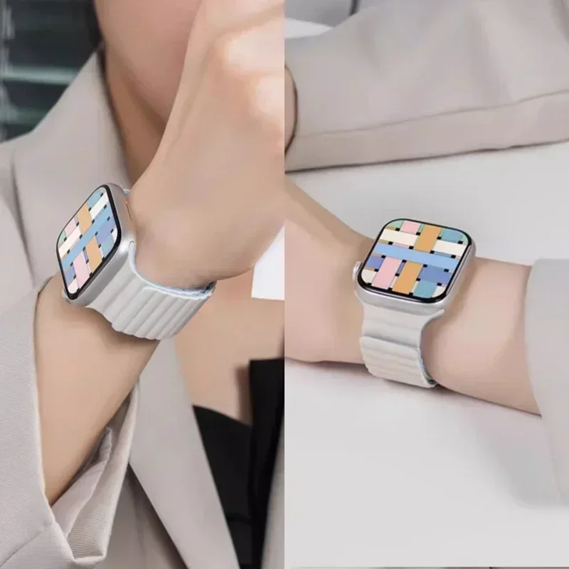 Магнитный ремешок для Apple Watch, 46 мм, 42 мм, 49 мм, 45 мм, 44 мм, 41 мм, силиконовый спортивный браслет iWatch Series ultra 10 9 8 7 6 5 SE