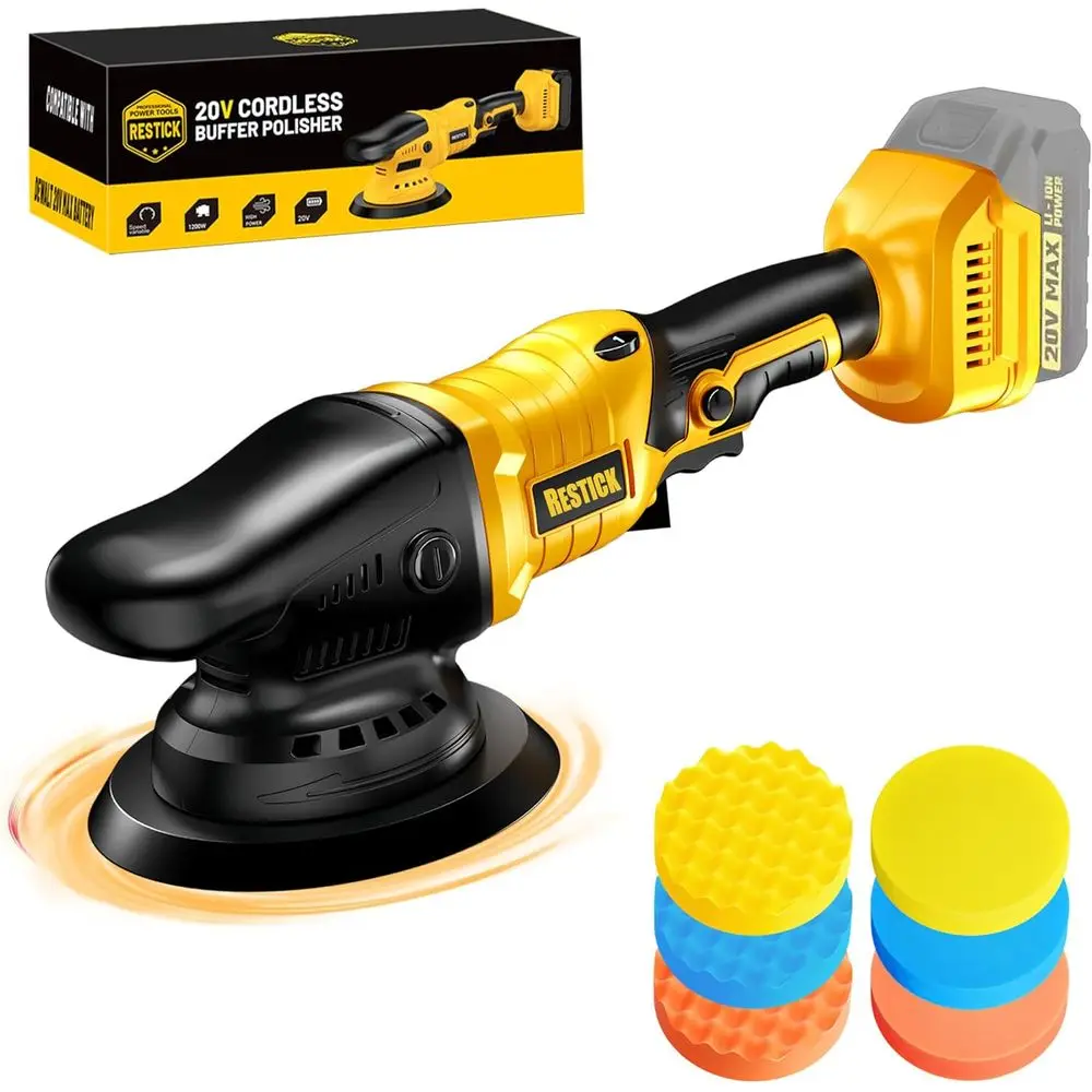 

Cordless Buffer Polisher for 20V Battery (No Battery), 6-Inch Car Buffer Polisher Kit with 6-Speed Orbital Design 1800-5500 RPM,