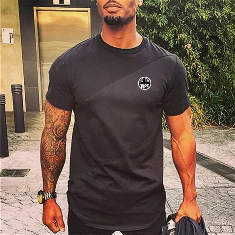 Sommer Atmungsaktive Baumwolle Hemd Gym Fitness Laufen Klettern Kurzen Ärmeln Sport T-shirt Männer Trend Nähte Kontrast Farbe Tops