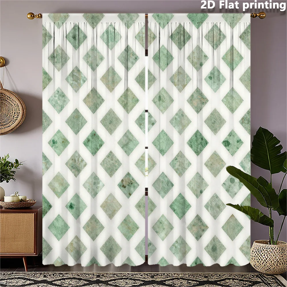 2pc Geometric Diamond Pattern Curtains for Living Room Home Decor Sage Green Modern Waterproof Drapery Panels Window Curtain