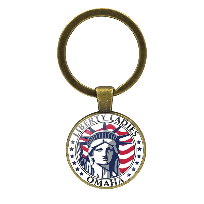 America Flag portachiavi statua della libertà figura USA portachiavi vetro circolare all\'ingrosso New York souvenir e accessori da viaggio