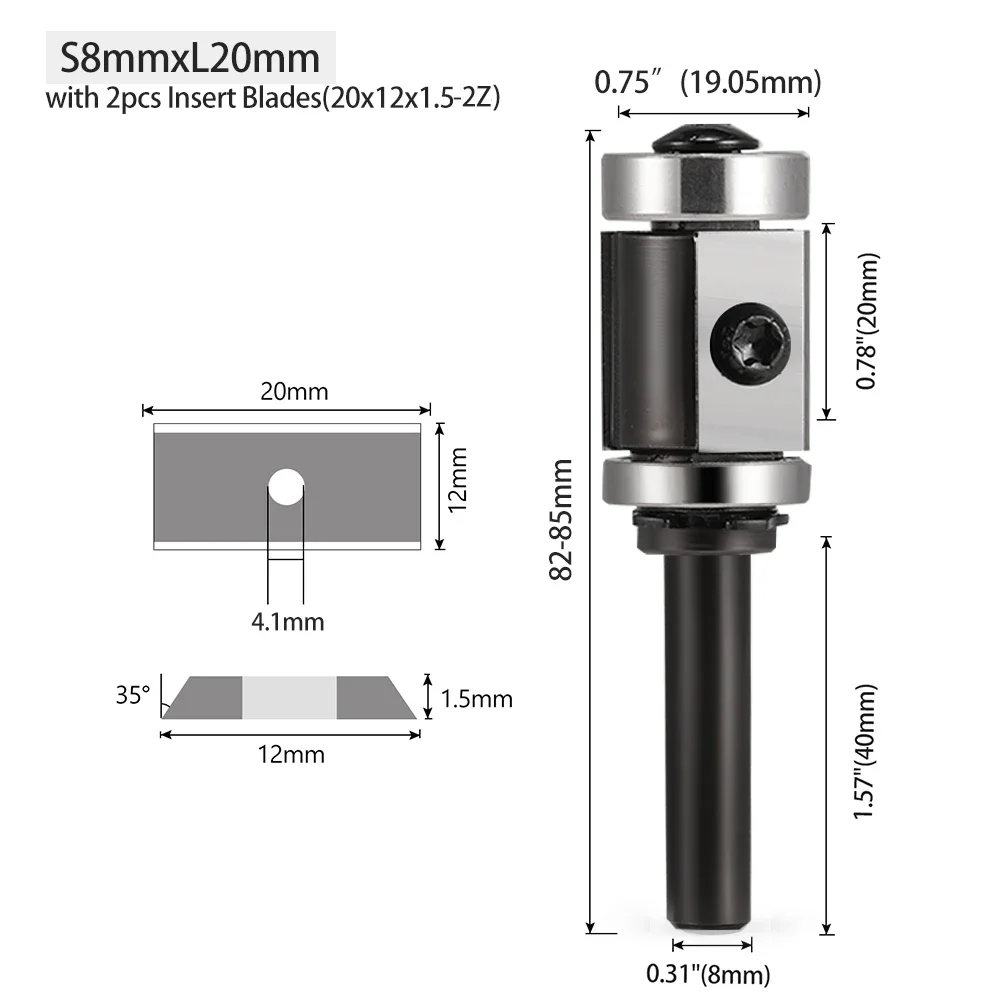 1PCS Milling Cutter 8/12/12.7mm Shank Wood Planer Bit Trimming Router Bit Carbide Insert for Woodworking Trimming Slotting Tools