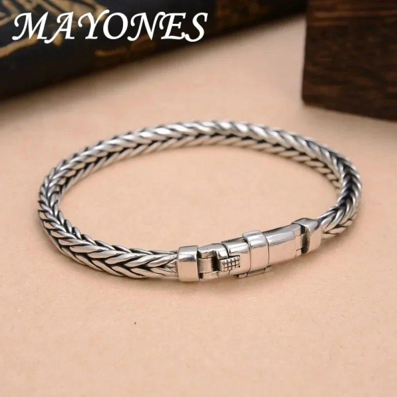 

MAYONES New Real Pure S925 Silver Handmade Woven Retro Domineering Style Ppersonality Keel Man And Woman Bracelets