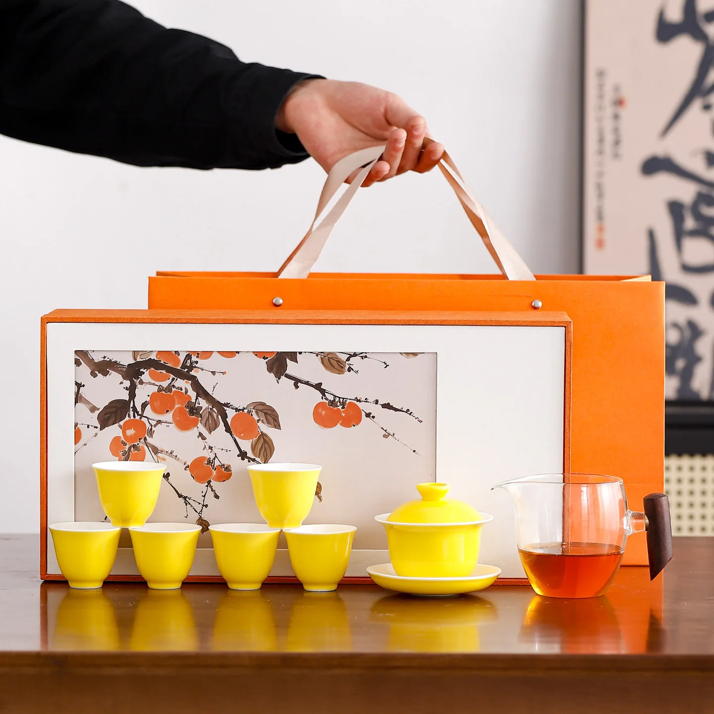 

HY Kung Fu Tea Set White Porcelain Tea Set Chinese Cover Bowl Tea Cup Business Gift Box