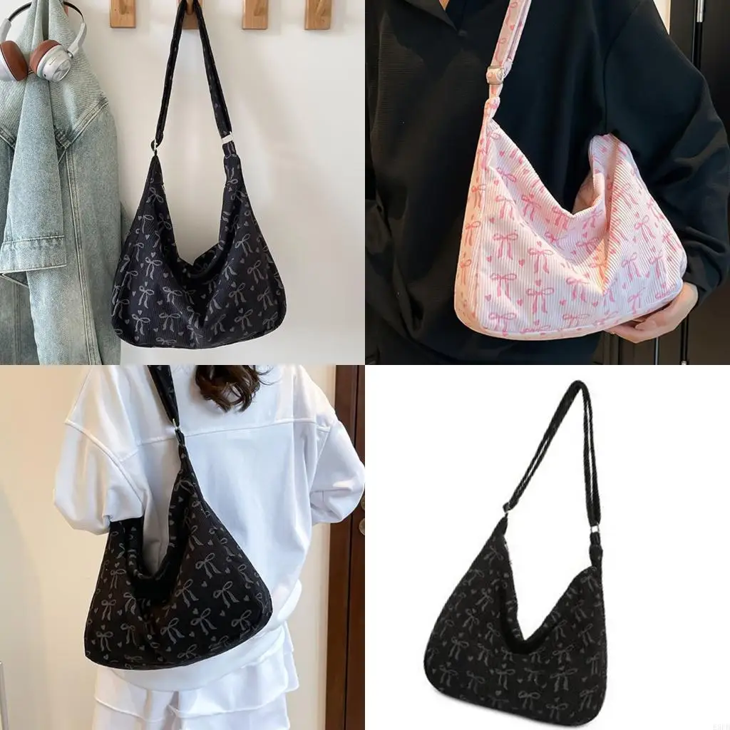 

Flexible Ribbed Student Bag Bag French Blossomy Print Spacious Compartment Modifiable Shoulder Belt Plan