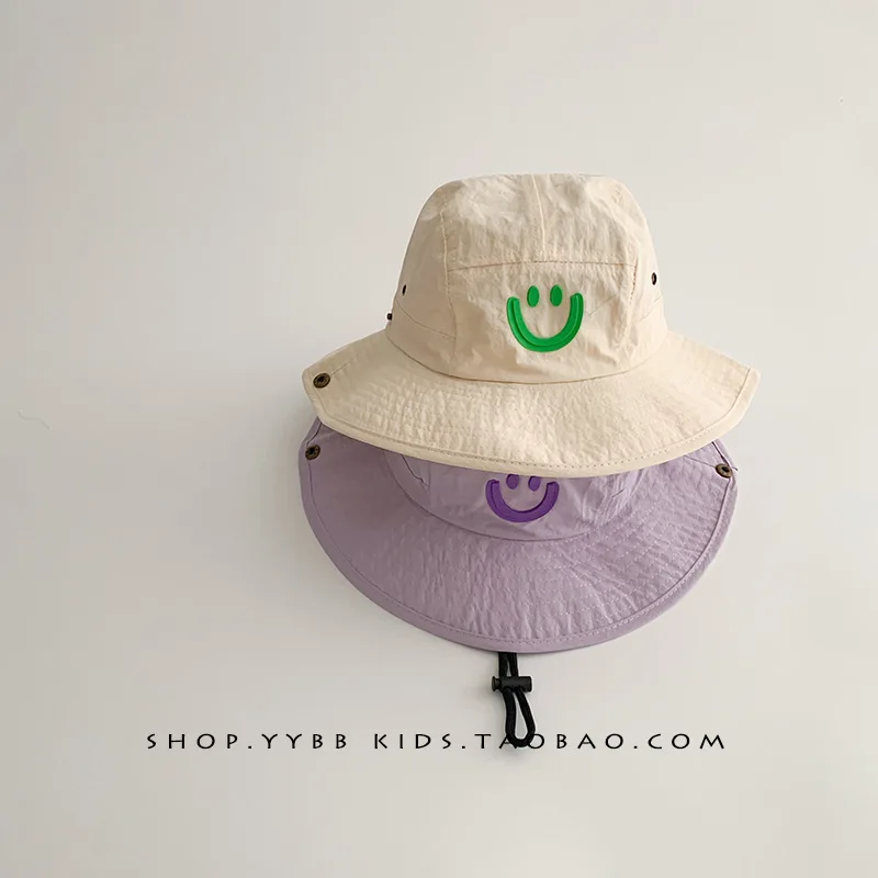 Summer Children Cute Smiley Simple Everything Stylish Boys and Girls Outing Sun Protection Large Brimmed Fisherman Hat