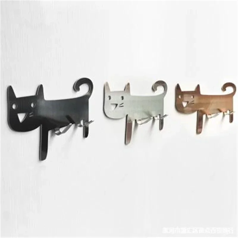 Metal Hook Key Hanger Cat DecorativeTail Shaped Kitchen Wall Door Holder Clothes Storage Rack Seamless Wall Mounted Hook