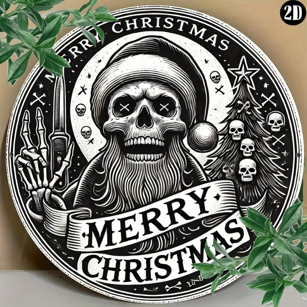 لافتة عيد الميلاد القوطية - تصميم سانتا والهيكل العظمي ملتوي، مثالية لديكور المنزل الاحتفالي - مخصصة، ديكورات تمثال المهرجان #5