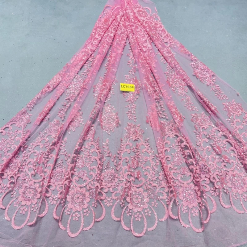 

10 Yards Pink Fadhion Patterned Wedding Dress Fabric with Mesh Gold Spray Lace 150cm Wedding Party Spray gold Tull fabric