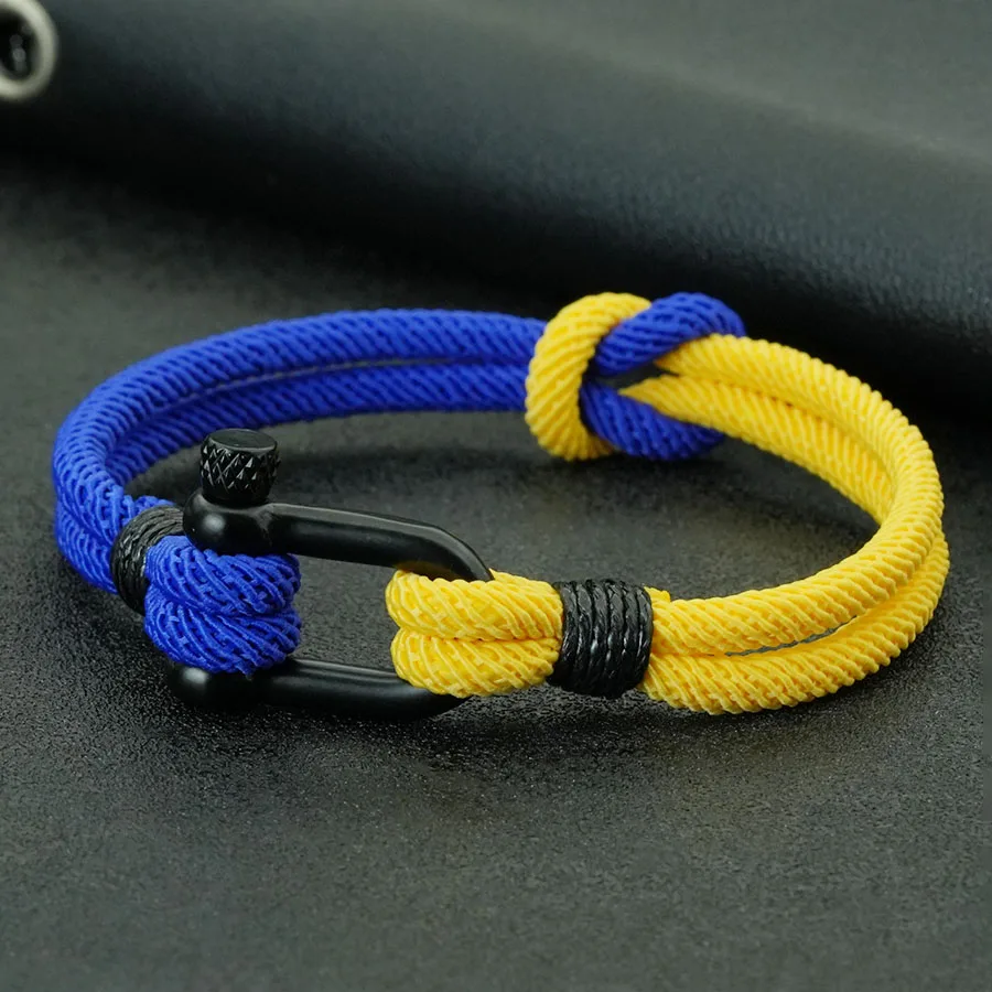Men Bracelet Two Color Cord 2 Layers Milanese Rope Stainless Steel Black Horseshoe Clasp Outdoor Survival Braclet For Him