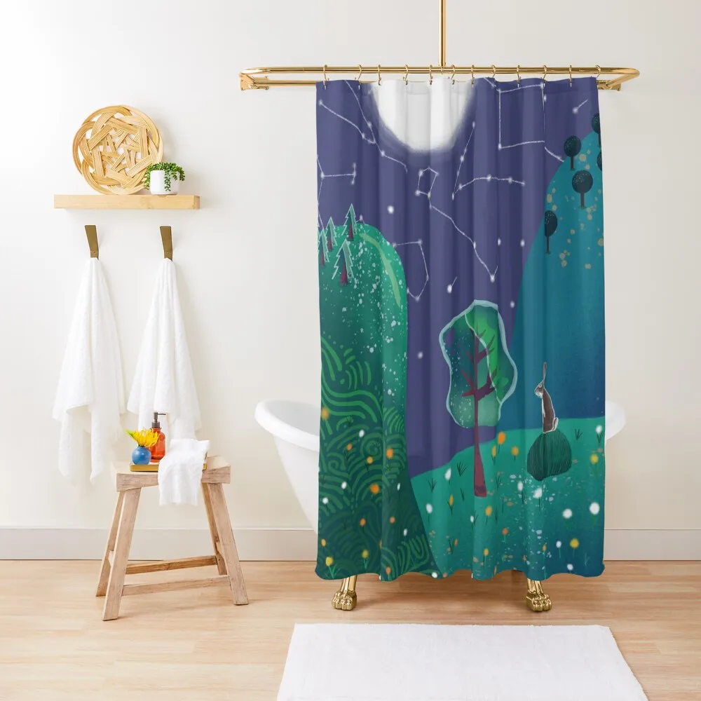 

Mountain scene by night Shower Curtain Bathroom Deco Bathroom Fabric Waterproof Fabric Bathroom Elegant Curtain