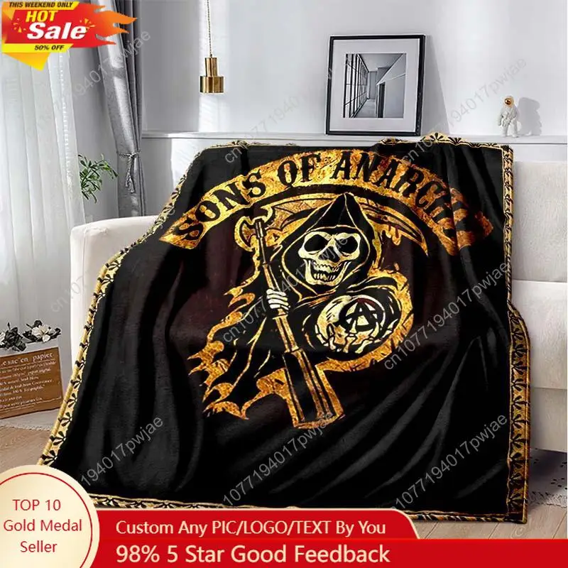 

Rogue Reapers Brotherhood Fleece Throw Blanket Cozy All-Season Skull Crossed Pistons Design for Home Custom blankets