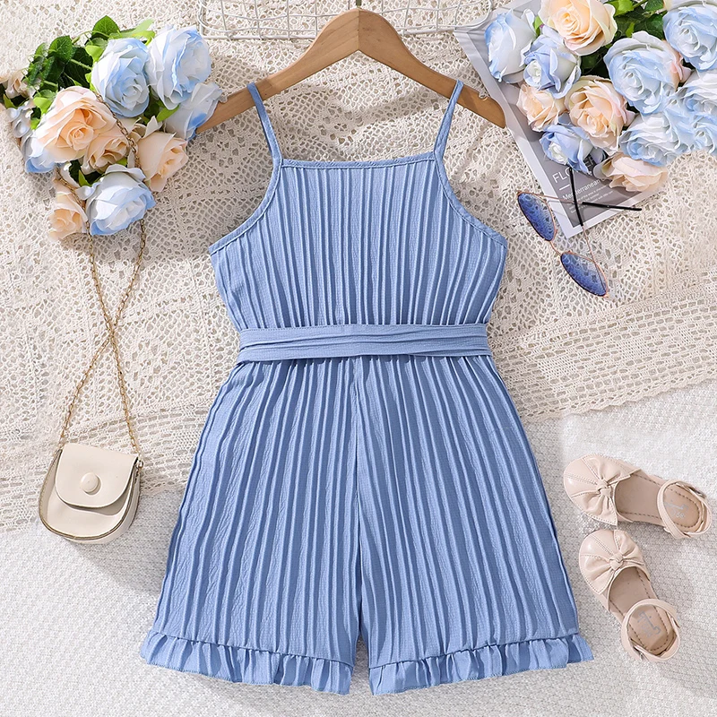 Summer New Girl Baby Strap Shorts 4-7 Years Old Casual Fashion Comfortable Girl Strap Shorts With Belt