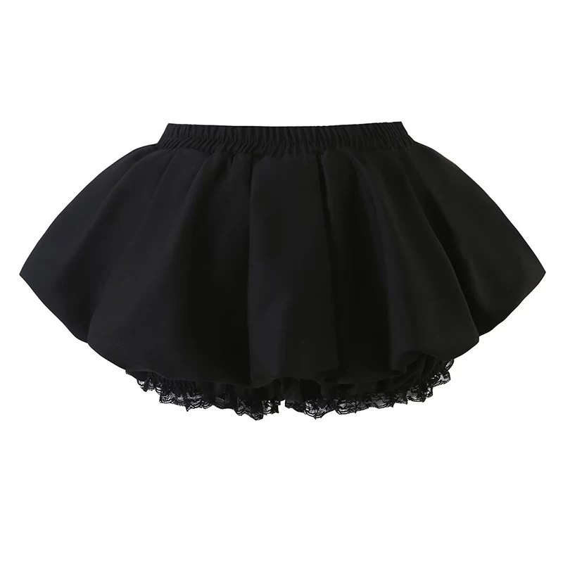 YENKYE Women Bubble Mini Skirt Elastic Waist Lace Trim Ruffled Puffy Balloon Short Y2K Skirts