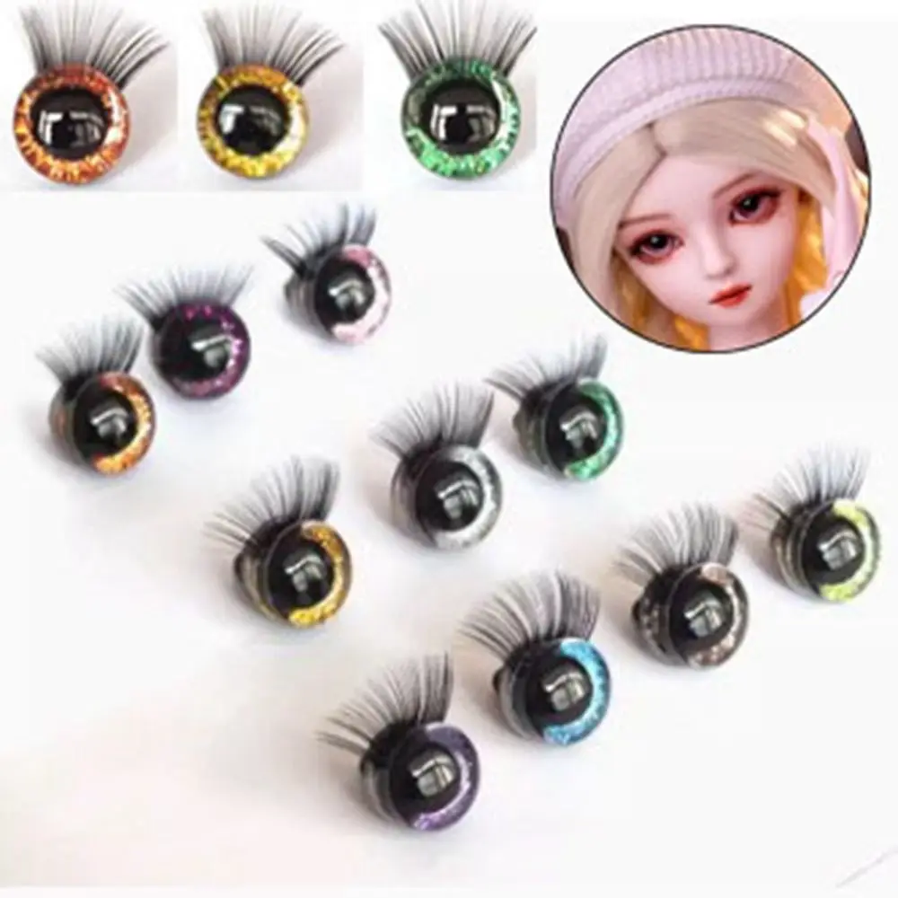 1 Pair 12mm 10 Colors Glitter Crystal Eyes Crafts with Eyelash Bear Animal DIY Dolls Puppet Accessories Stuffed Toys Parts