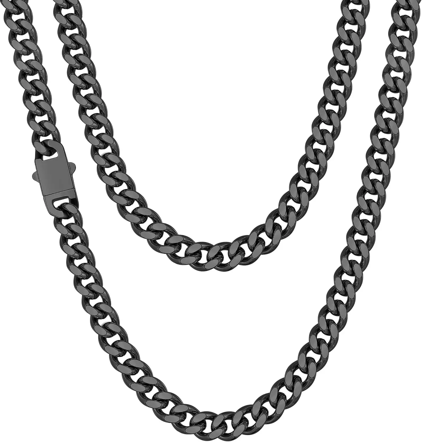 Collar de Cadena Fiusem en Tono Plateado/Negro/Baño de Oro de 14K para Hombre, Collar de Cadena Cubana de Acero Inoxidable de 5mm/6mm/7.5mm/8mm/9mm