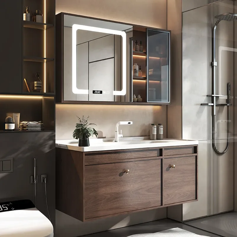 Custom Dark Walnut Bathroom Vanity Cabinet with Basin Wholesale Sanitary Ware for Hand and Face Washing Direct Sales