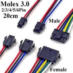 5PCS Micro-Fit 3.0mm Pitch Connector with 20AWG 20cm Cables Molex 3.0 Singlel Row 2/3/4/5/6Pin Male Female Air Docking Housing