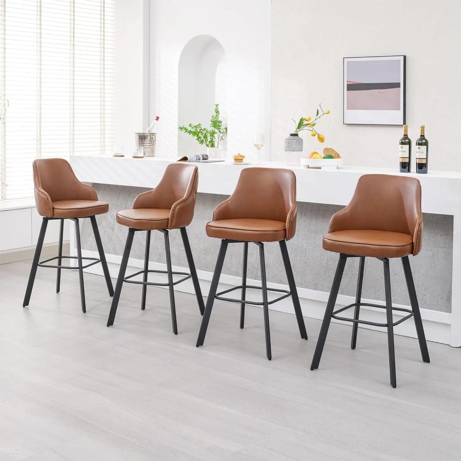 Bar Stools Set of 4, 30" Swivel Height  Stools with High Back, Faux Leather Kitchen ChairsHeight for Kitchen