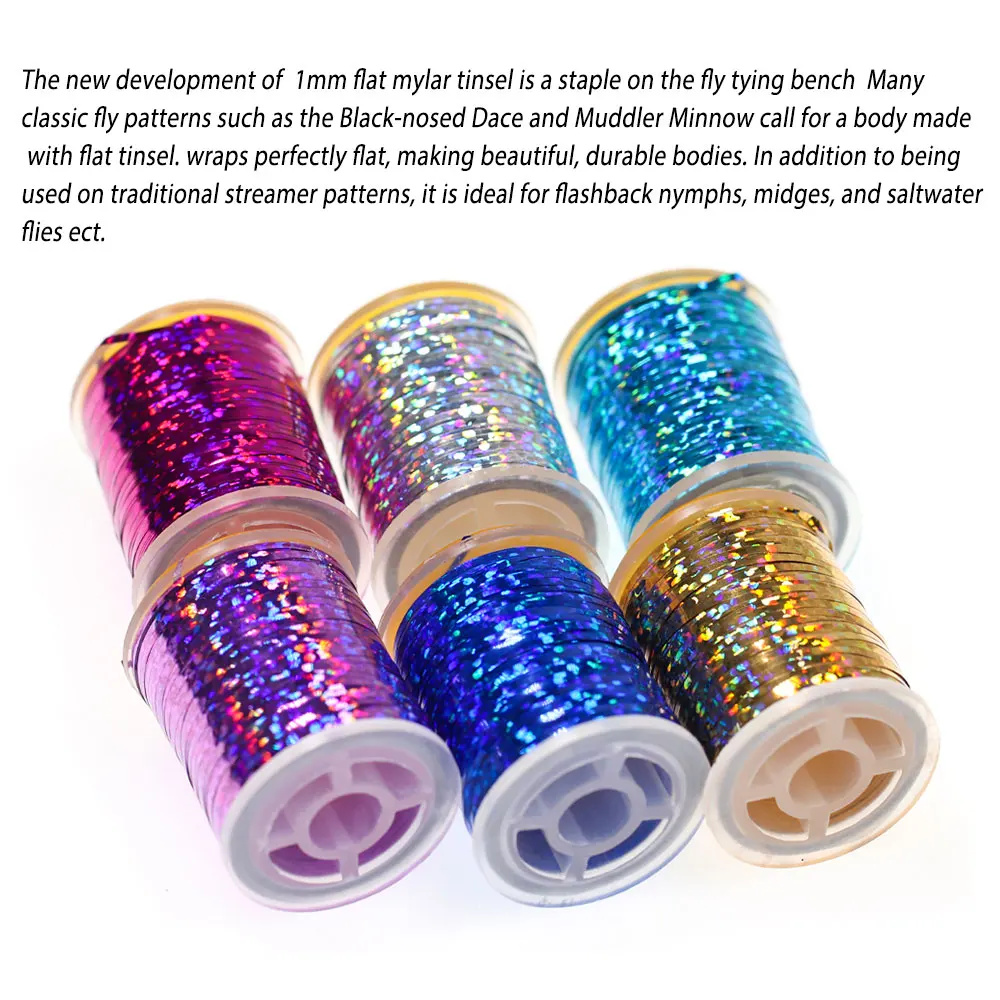 1pc/2pcs 1mm Flat Mylar Tinsel Flash Holographic Flashabou Tinsel Fly Tying Material For Flashback Nymphs Salmon Streamer Fly - view 4