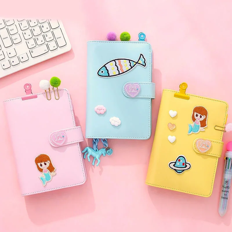 Color Paper Kawaii Notebook Journal Note Book Cute A6 Ring Planner Notepad Diary Grid Blank Student  Leather Notebook Binder