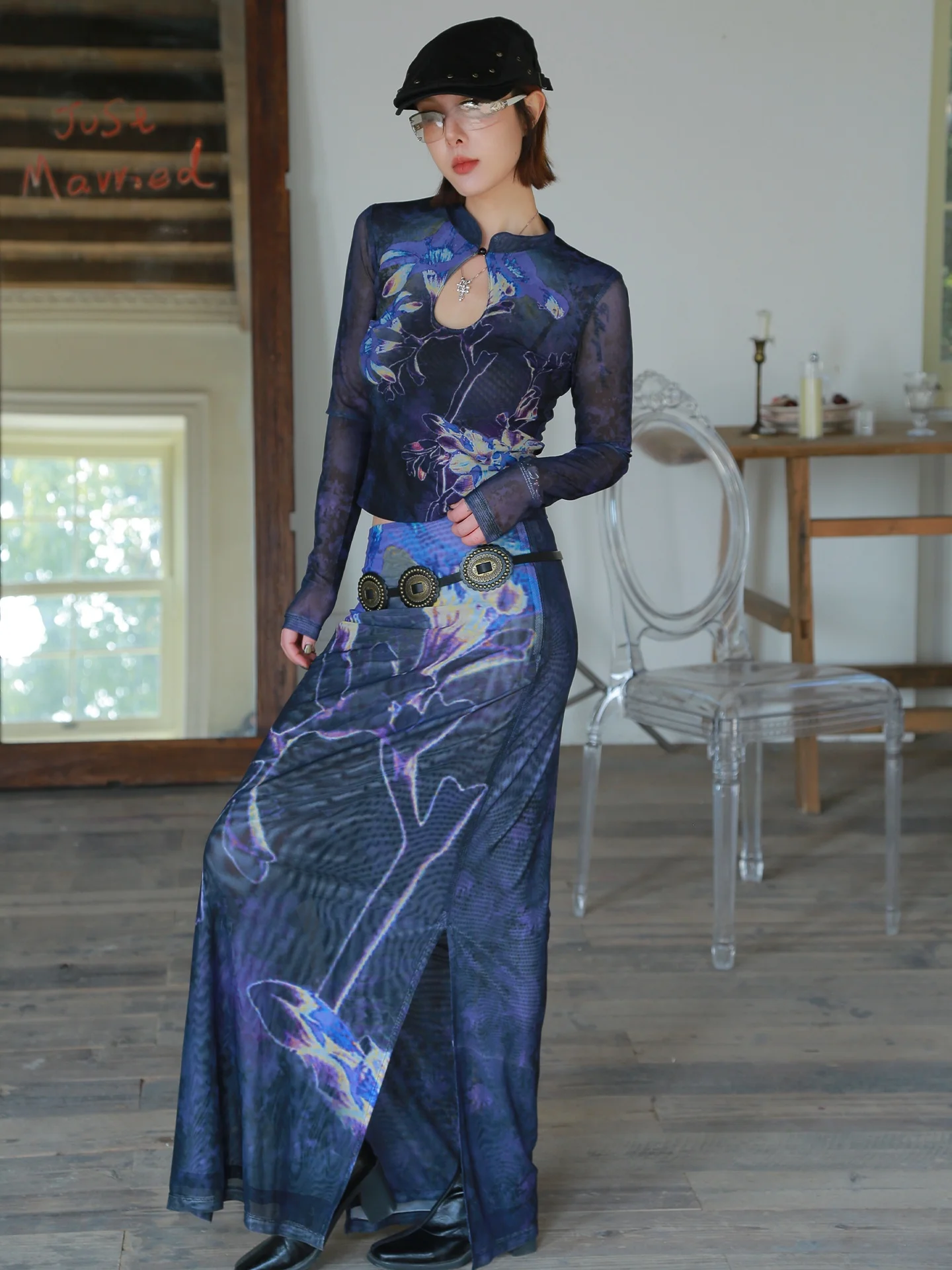 

DIDI DESIGN Оригинальный дизайн: Женское эластичное прямое платье-ципао с разрезом, длинным рукавом, повседневное, из смесового полиэстера