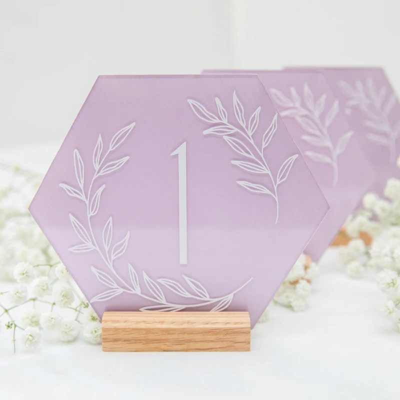 

Painted Acrylic Wedding Table Numbers Personalized Hexagon Painted Backs Calligraphy Rustic Number for Modern Wedding Decor