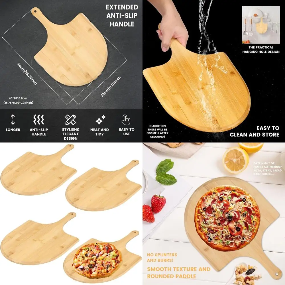 

4-Piece Bamboo Pizza Spatula Set, 11 Peel & Paddle for Cutting Pizza, Cheese, Bread, Fruits, and Veggies