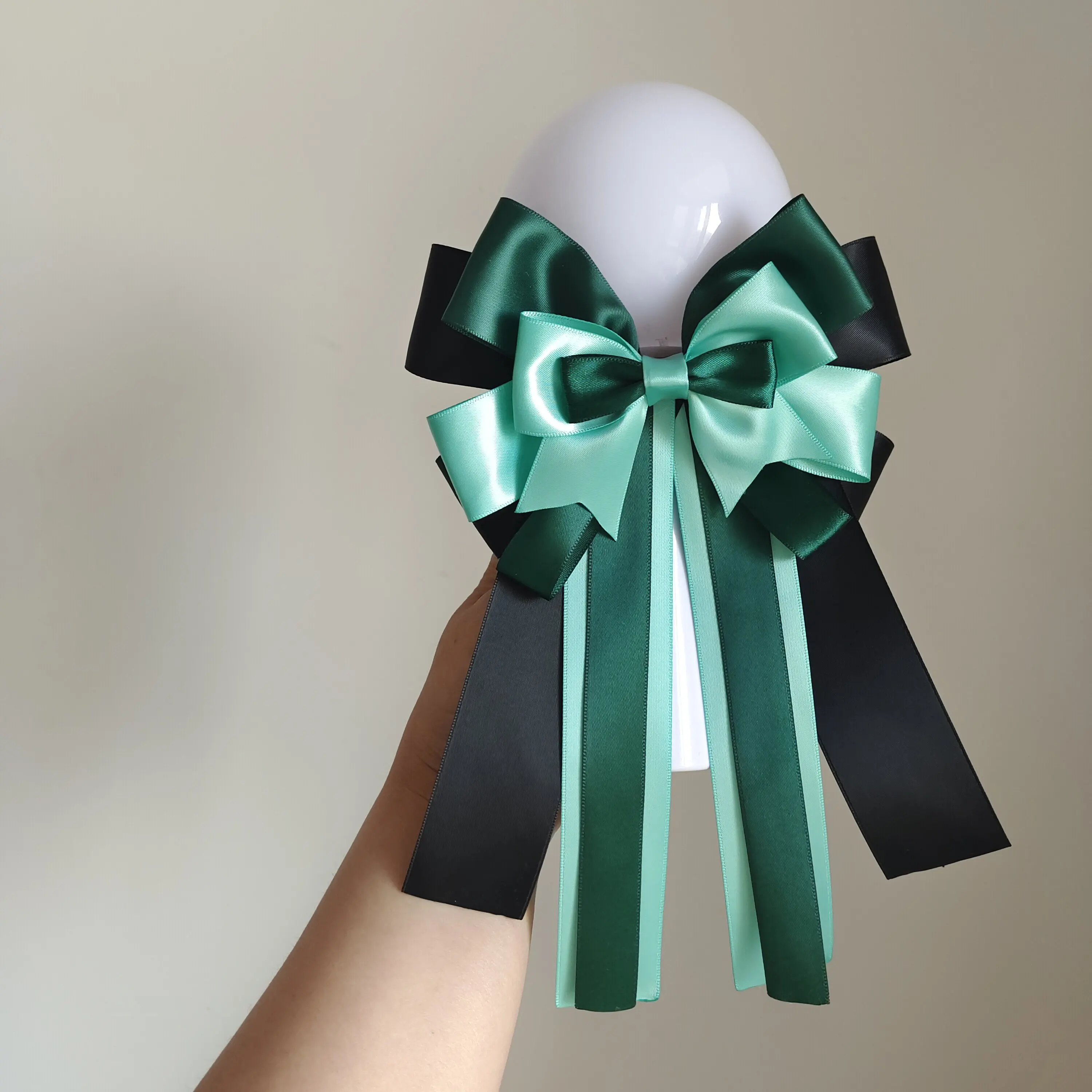 Dark Green Color-block Ribbon Bow Concert Support Stick Charm Cute Lolita 2D Daily Wear Dress Handmade Brooch Bow Tie Accessory