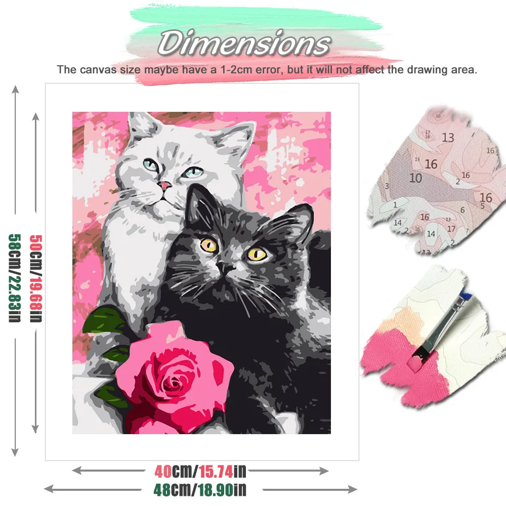 HUACAN الطلاء بواسطة أرقام القط الحيوان رسمت باليد مجموعات ديكور المنزل الحرف مجردة رسم على قماش زهرة الورد هدية جدار مجموعة #2