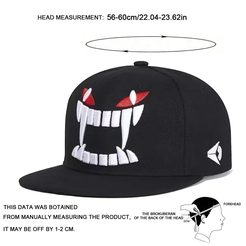 Unisexowe czapki bejsbolówki z haftem demona, w stylu hip-hop, regulowane, na wiosnę i jesień, codzienne czapki typu snapback, czapki sportowe chroniące przed słońcem na zewnątrz.
