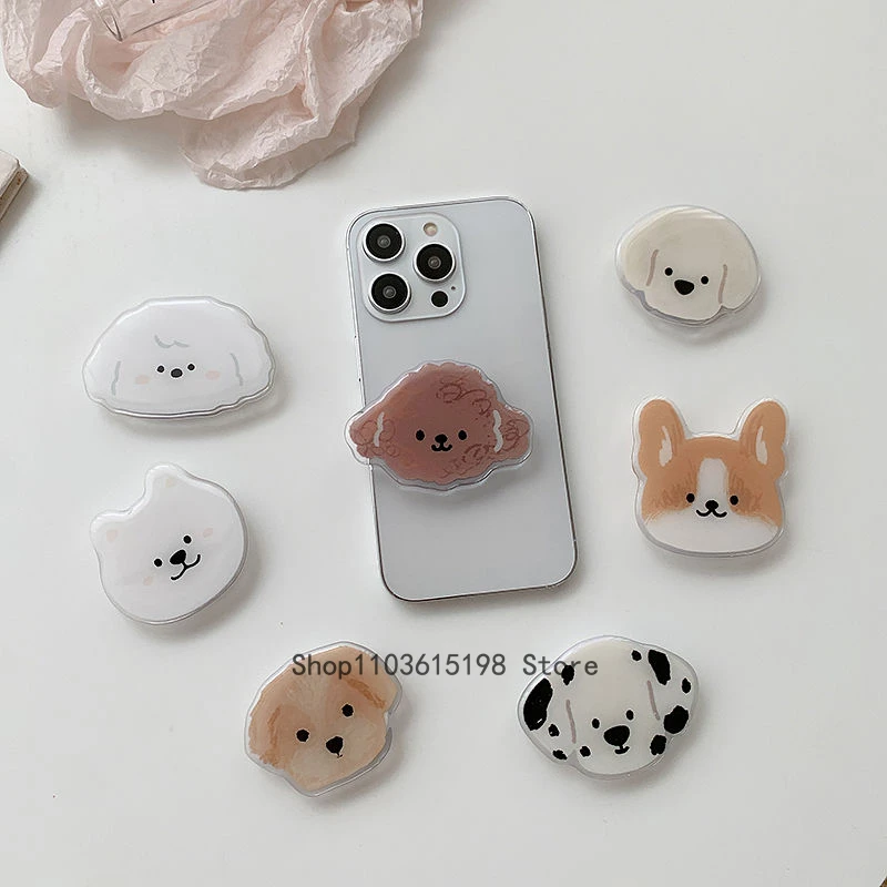 Korean Cute Cartoon Puppy Griptok Grip Tok Phone Finger Ring Holder Stand Support For iPhone 7 Samsung Foldable Socket Bracket - view 3