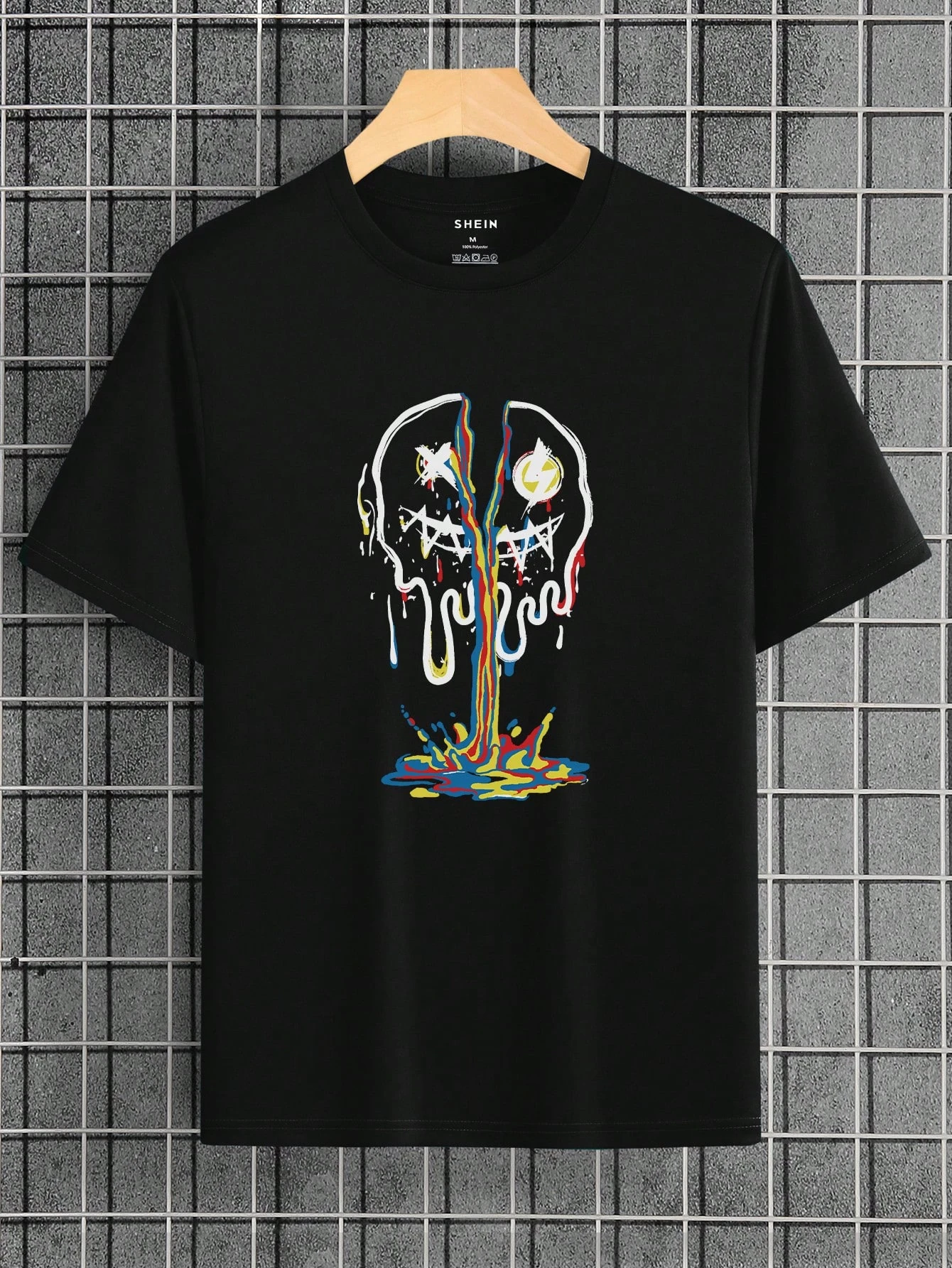 Men and Women Split Smiley Face Street Hip Hop T-shirt Is Suitable for Everyday Wear with Cartoon Print Tee Men Clothing
