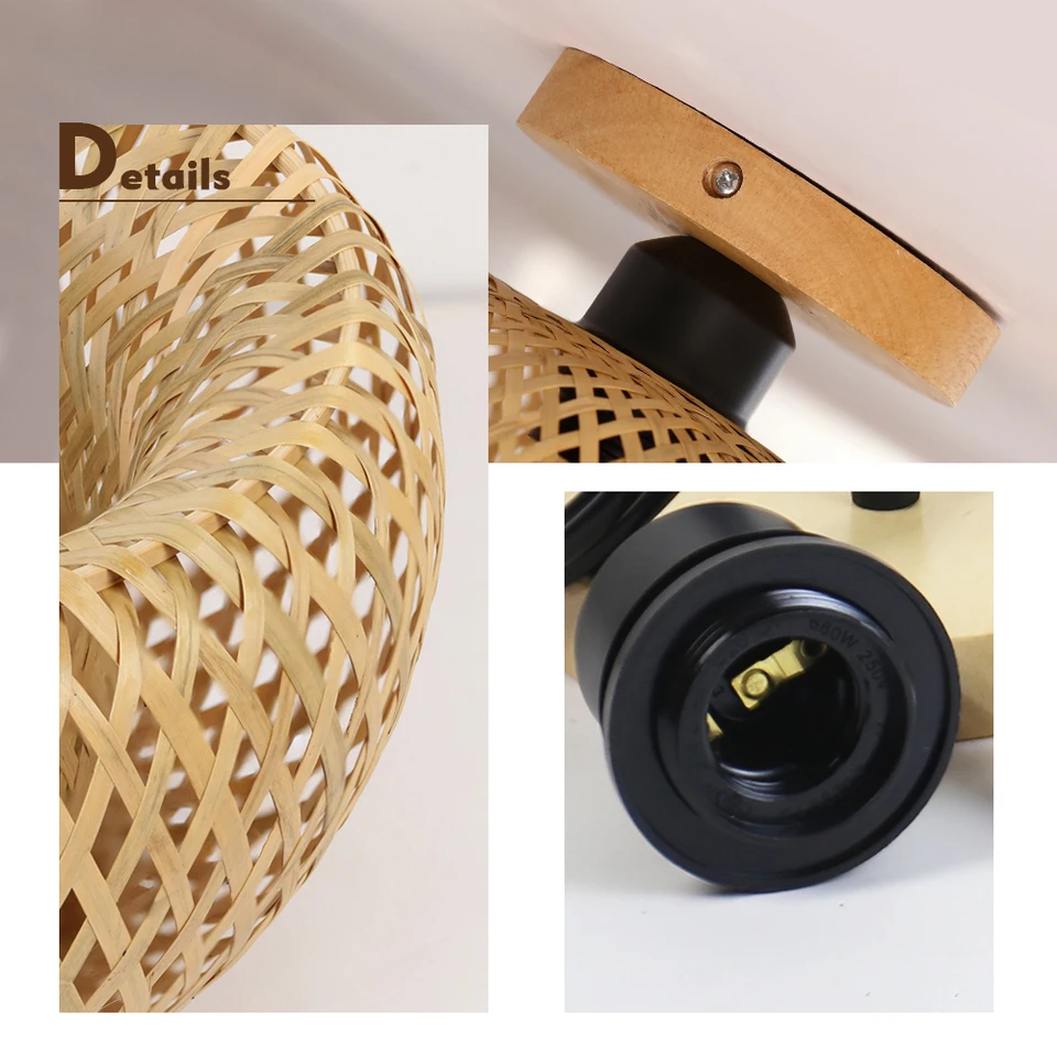 2026 Bamboo Ceiling Lamp Indoor Ceiling Light E27 Home Warm White Chandelier Light Bulb-Free Grass Vine Craf Room Decoration Hot